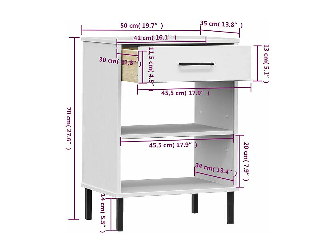 Armoire console avec pieds en métal Blanc Bois pin massif OSLO