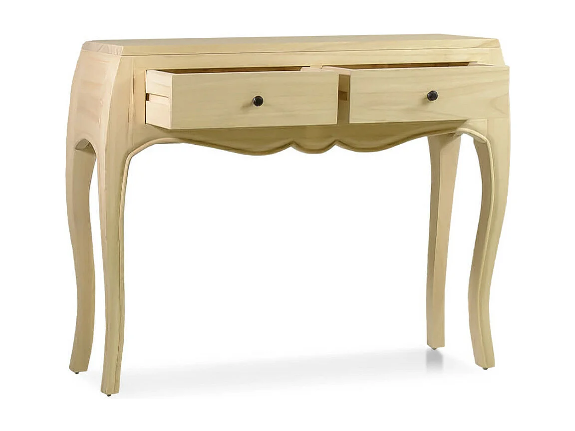 Console en bois massif naturel 2 tiroirs Kindo 105cm