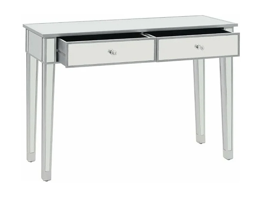 Console 2 tiroirs miroir et bois blanc brillant Glossy