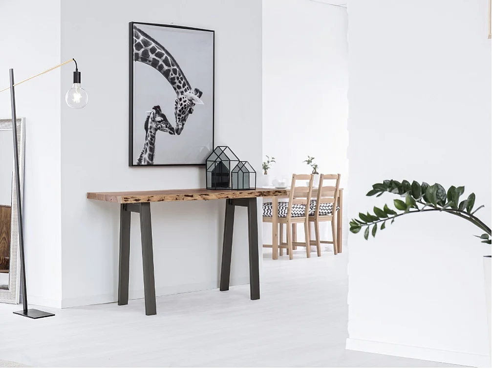 Acaciahouten console en grijze stalen poten Denia 130 cm