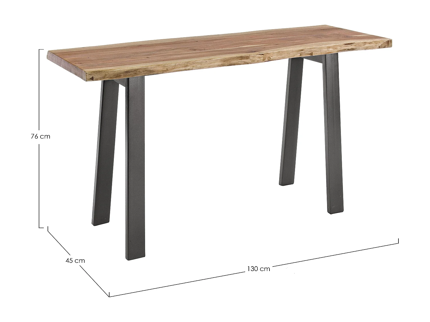 Console bois d'acacia et pieds acier gris Denia 130cm