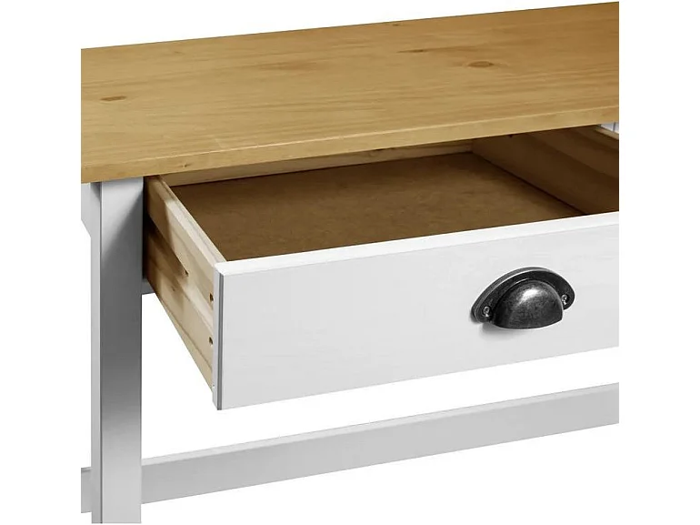 Console 2 tiroirs pin massif clair et blanc Ranny