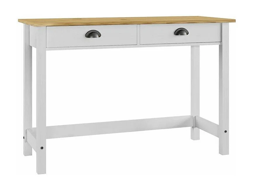 Console 2 tiroirs pin massif clair et blanc Ranny