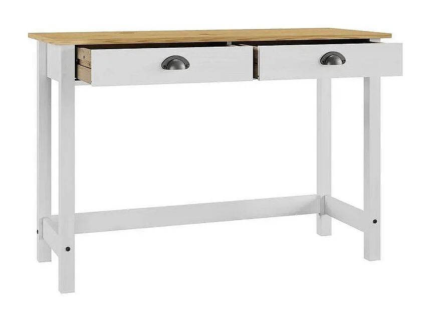 Console 2 tiroirs pin massif clair et blanc Ranny