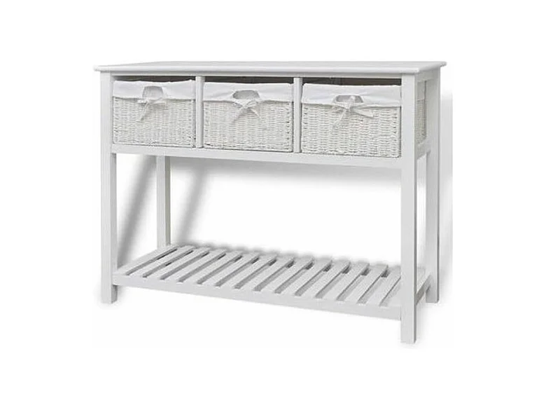 Console 3 tiroirs 1 étagère paulownia massif blanc Frenchy