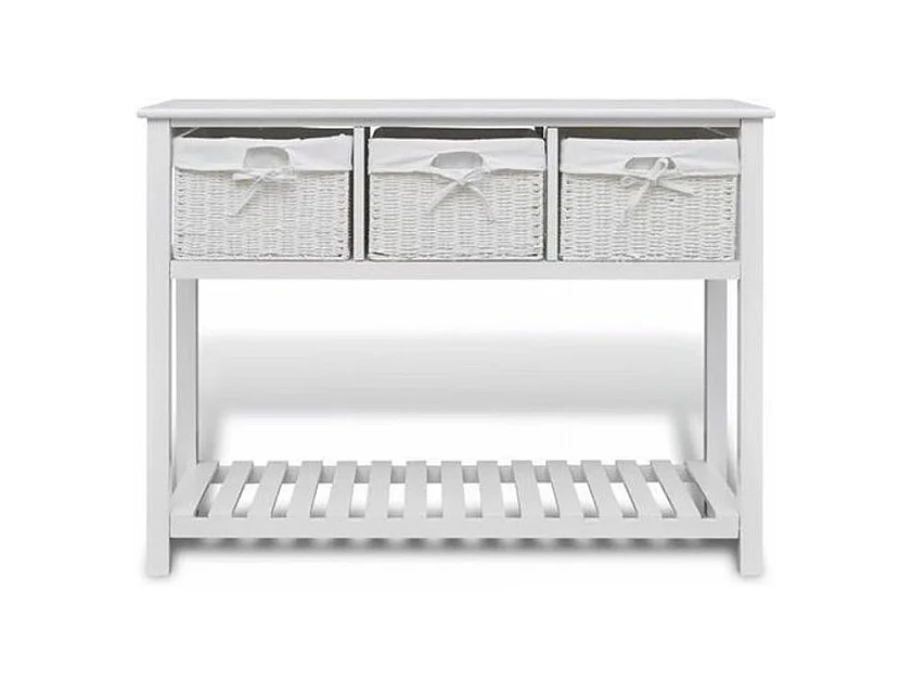 Console 3 tiroirs 1 étagère paulownia massif blanc Frenchy