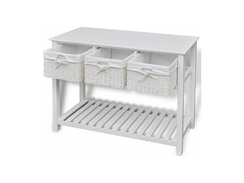 Console 3 tiroirs 1 étagère paulownia massif blanc Frenchy