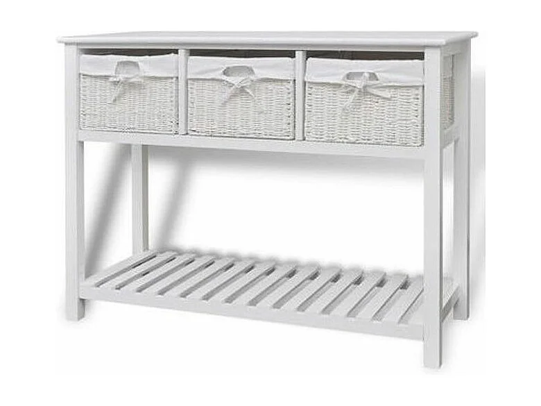 Console 3 tiroirs 1 étagère paulownia massif blanc Frenchy