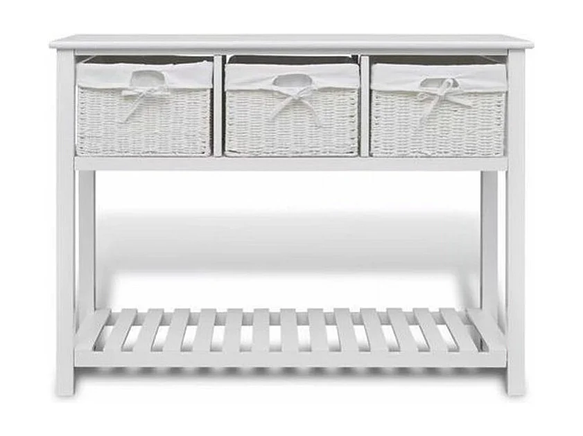 Console 3 tiroirs 1 étagère paulownia massif blanc Frenchy