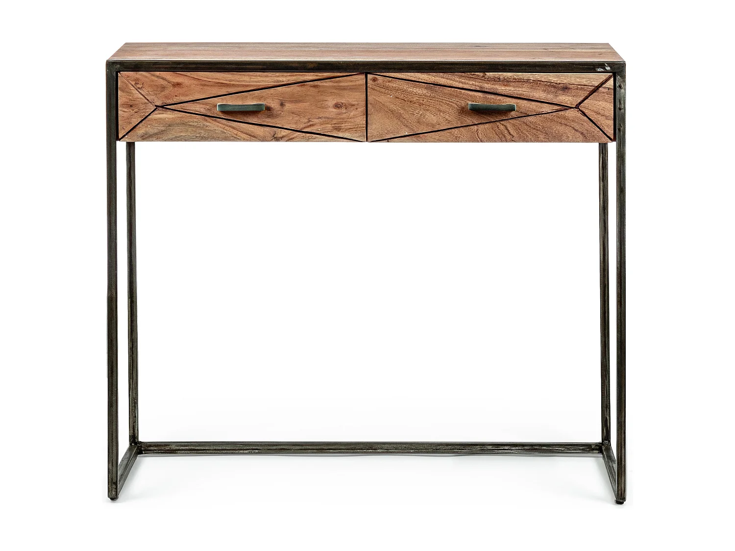 Console 2 laden in licht mat gelakt acaciahout en Makune zwart staal 90 cm