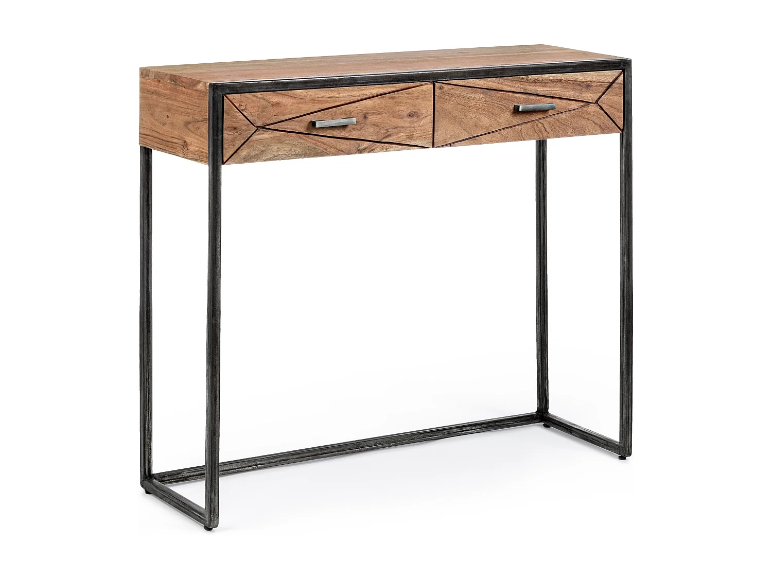 Console 2 laden in licht mat gelakt acaciahout en Makune zwart staal 90 cm