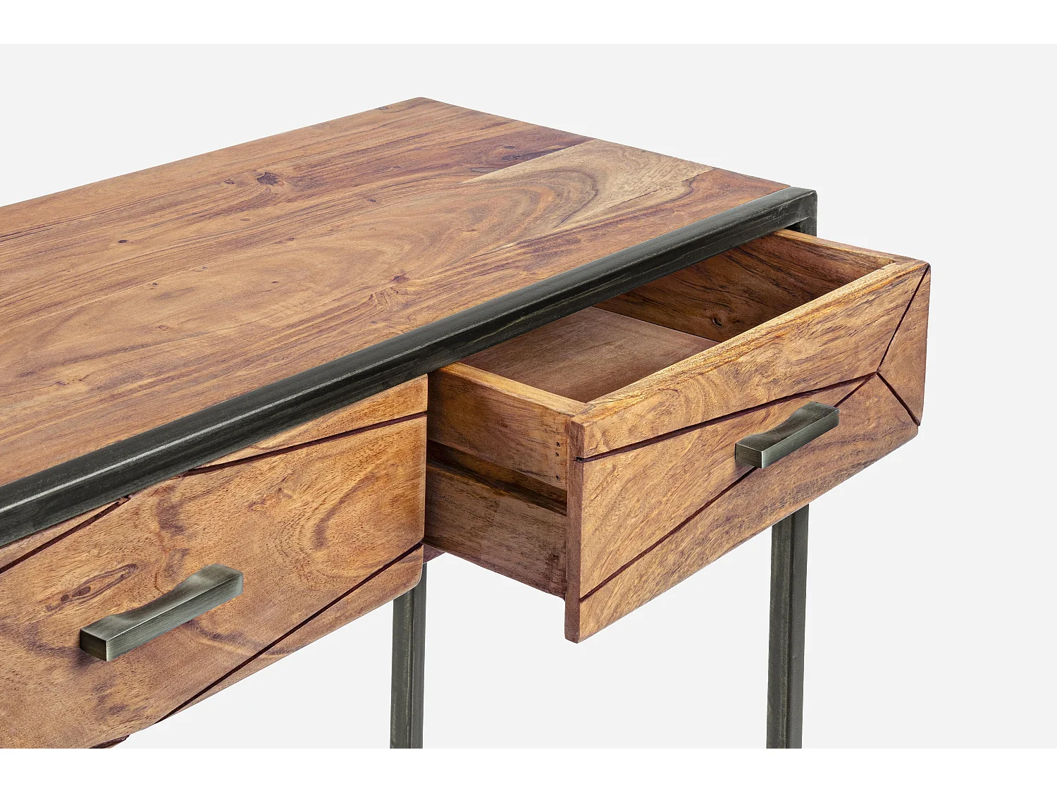 Console 2 laden in licht mat gelakt acaciahout en Makune zwart staal 90 cm