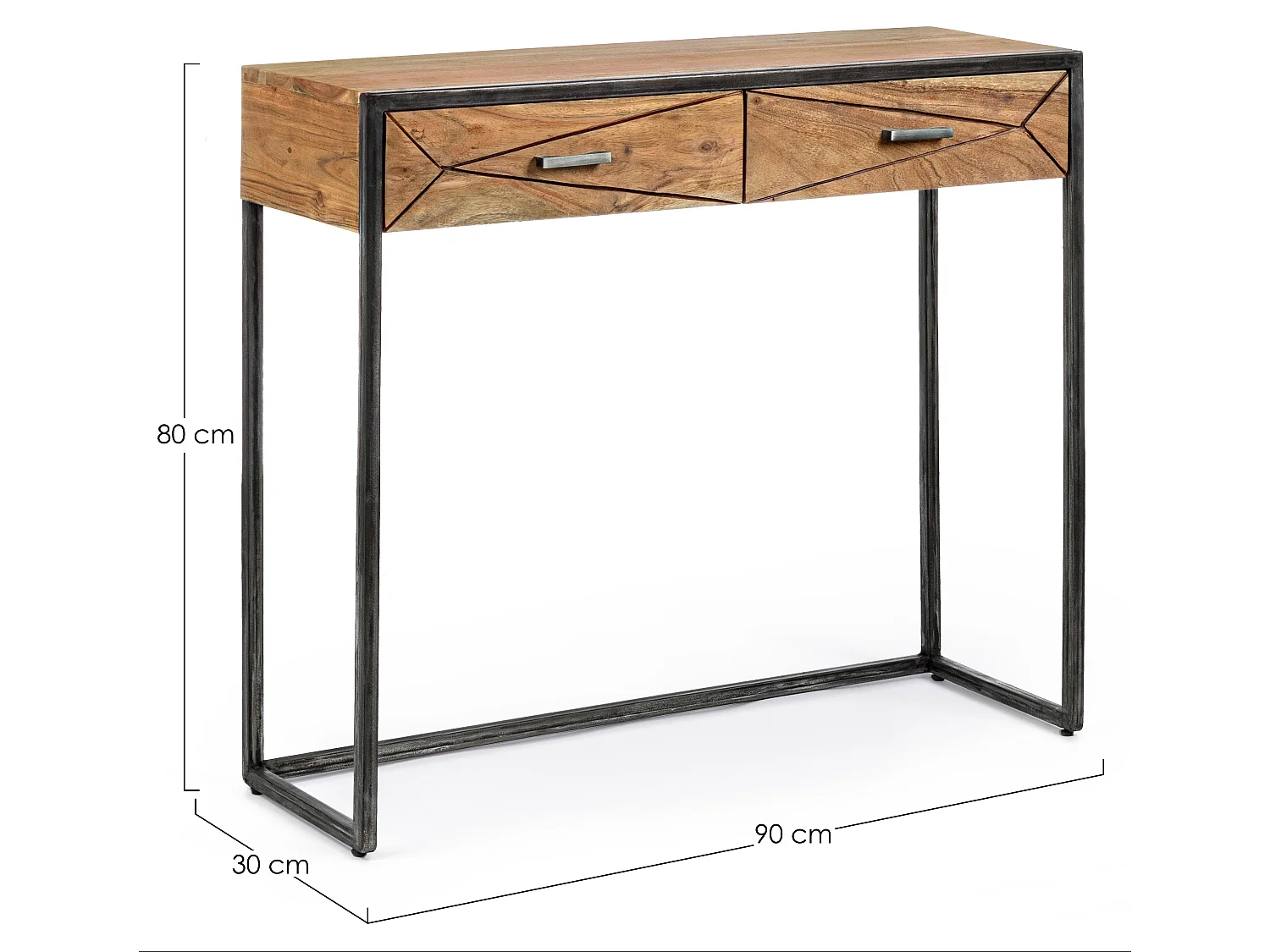 Console 2 laden in licht mat gelakt acaciahout en Makune zwart staal 90 cm