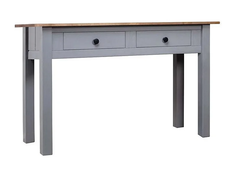 Console 2 tiroirs pin massif foncé et gris Nozit