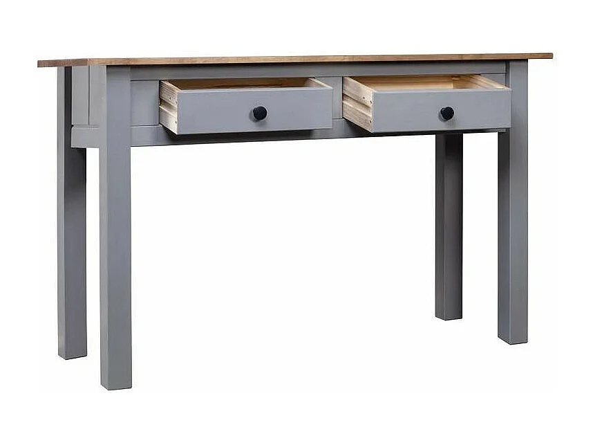 Console 2 tiroirs pin massif foncé et gris Nozit