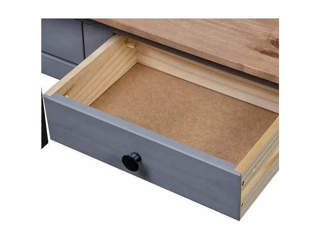 Console 2 tiroirs pin massif foncé et gris Nozit