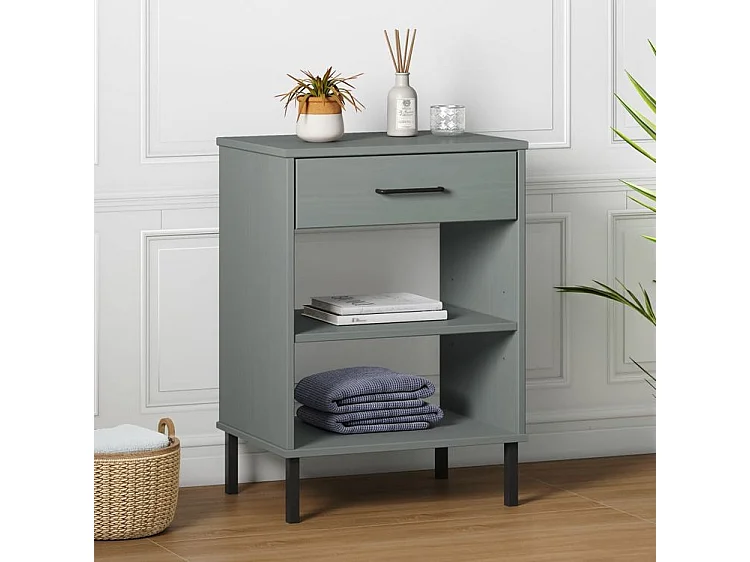 Armoire console avec pieds en métal Gris Bois pin massif OSLO