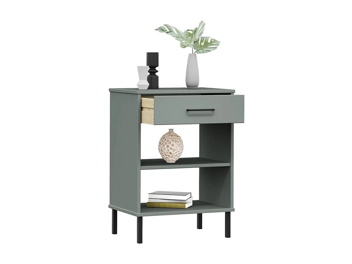 Armoire console avec pieds en métal Gris Bois pin massif OSLO