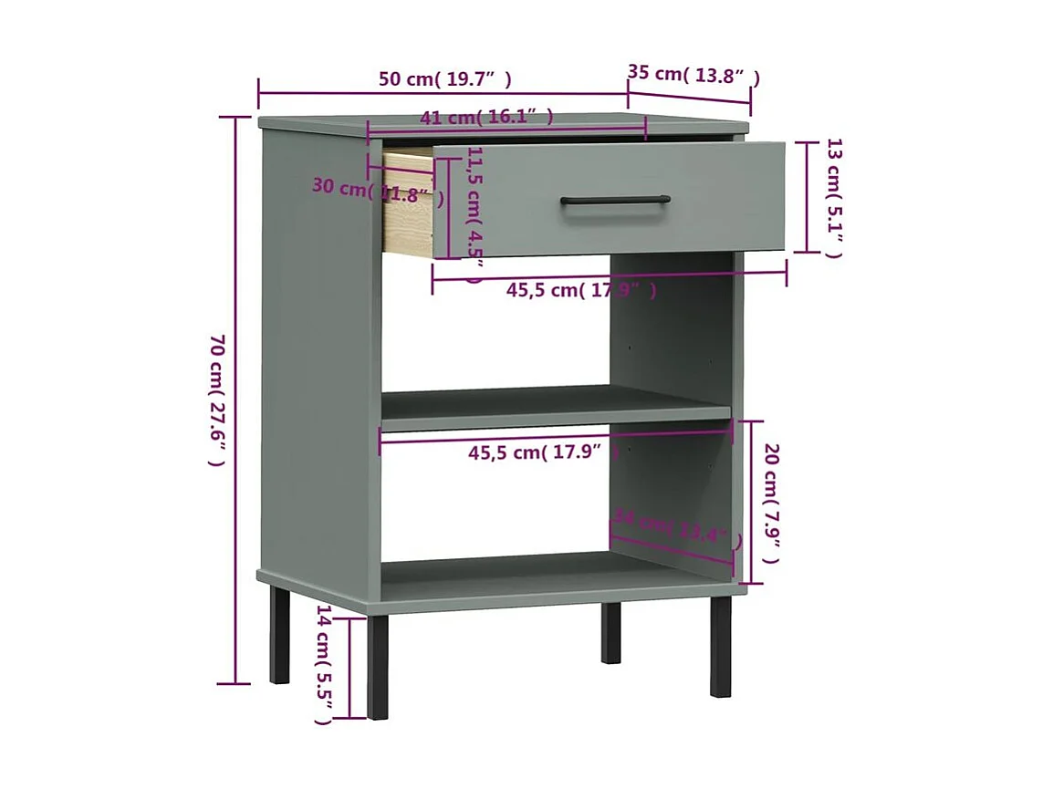Armoire console avec pieds en métal Gris Bois pin massif OSLO
