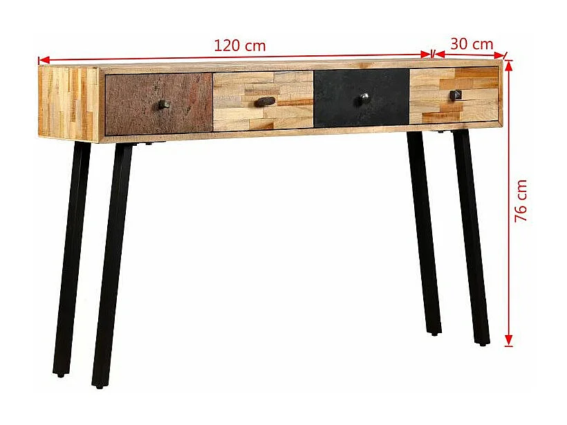 Console 4 tiroirs teck recyclé et pieds métal noir Voust