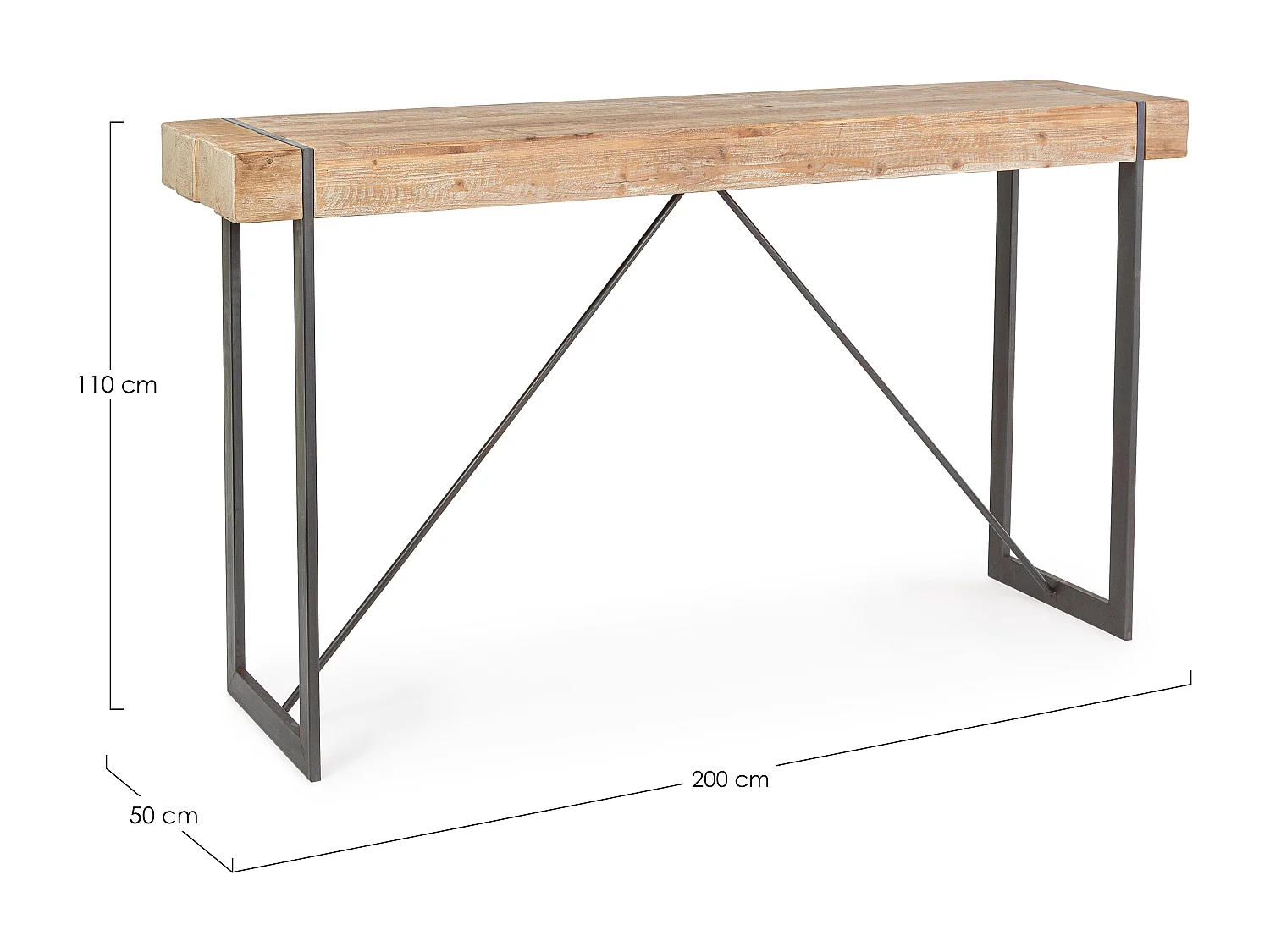 Console bois de sapin et pieds acier noir Garty 200cm