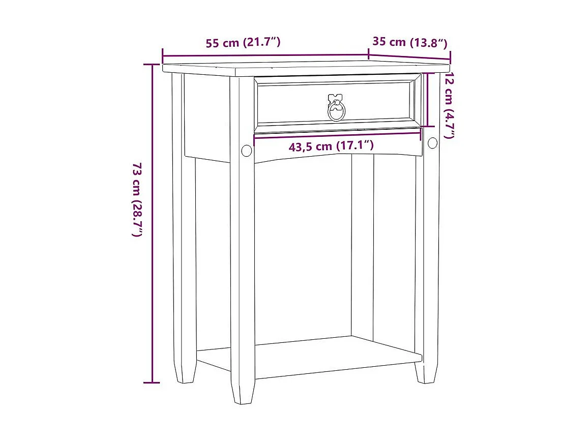Table console Corona 55x35x73 bois de pin massif