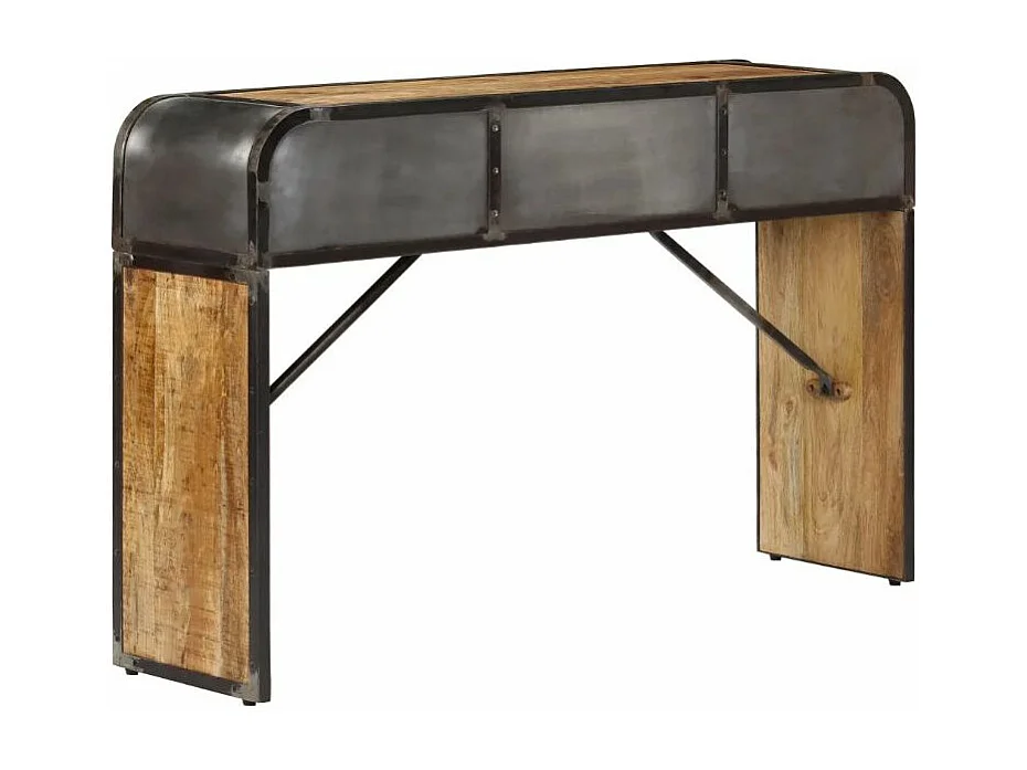 Console 2 tiroirs manguier massif clair et métal noir Cinéma