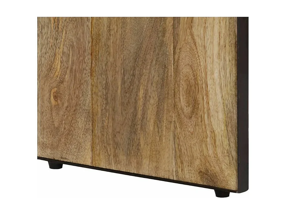 Console 2 tiroirs manguier massif clair et métal noir Cinéma