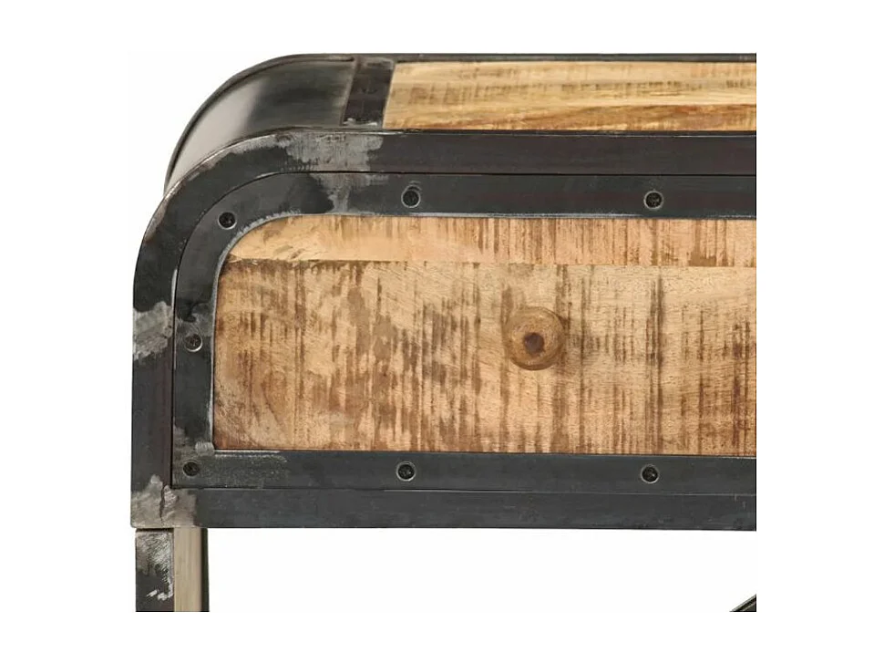 Console 2 tiroirs manguier massif clair et métal noir Cinéma