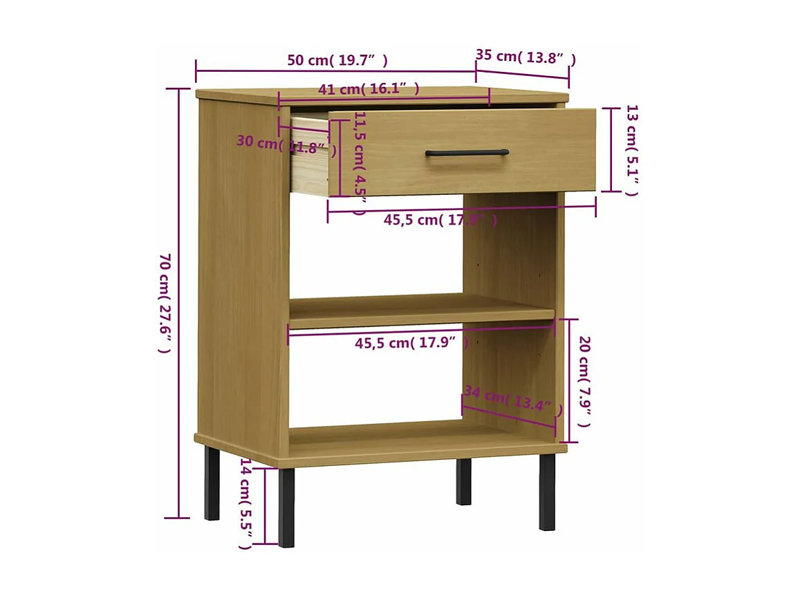 Armoire console avec pieds en métal Marron Bois pin massif OSLO