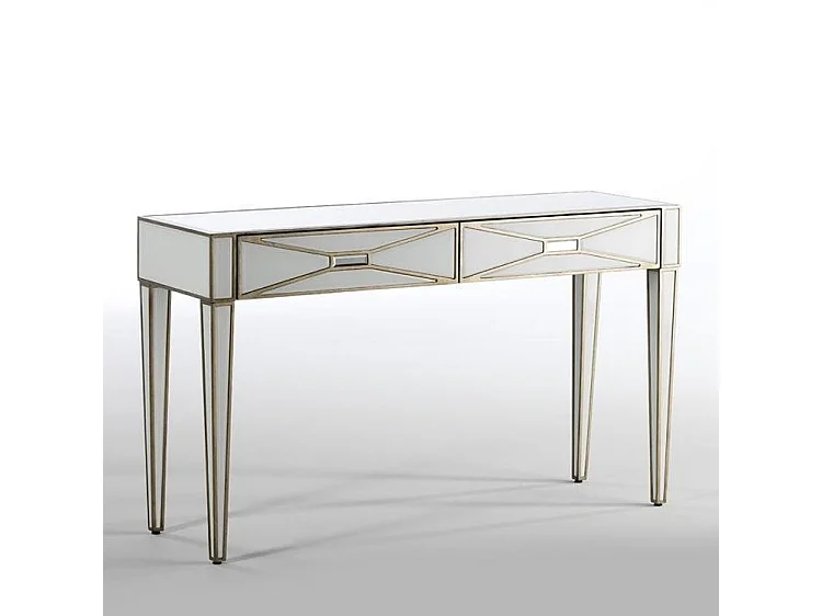 Console moderne 2 tiroirs miroir blanc et transparent Grecy