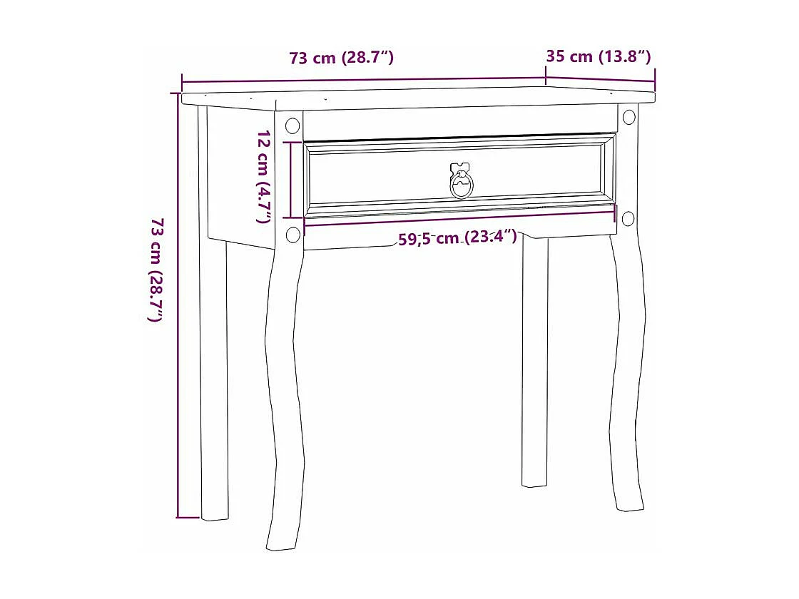 Table console Corona 73x35x73 bois de pin massif