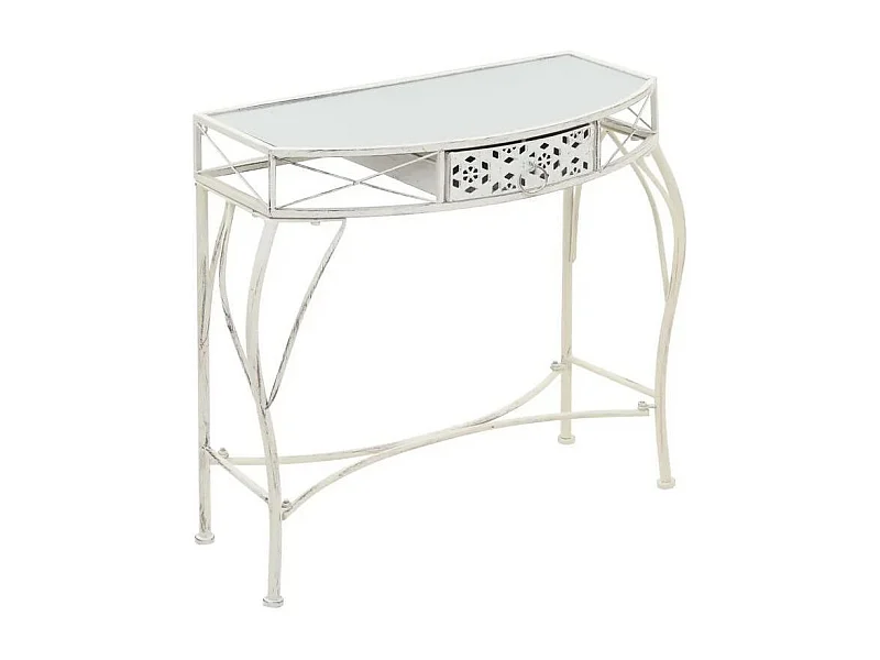 Console 1 tiroir verre et métal blanc Tovmi