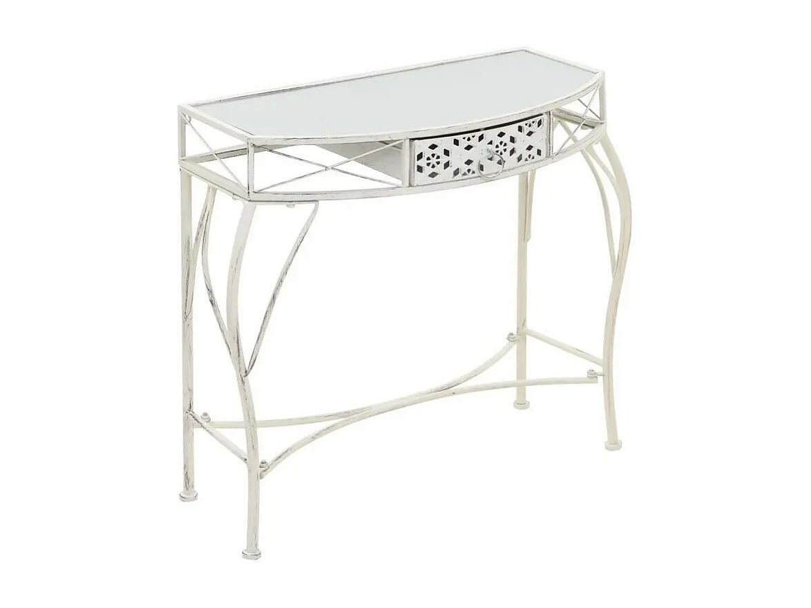 Console 1 tiroir verre et métal blanc Tovmi