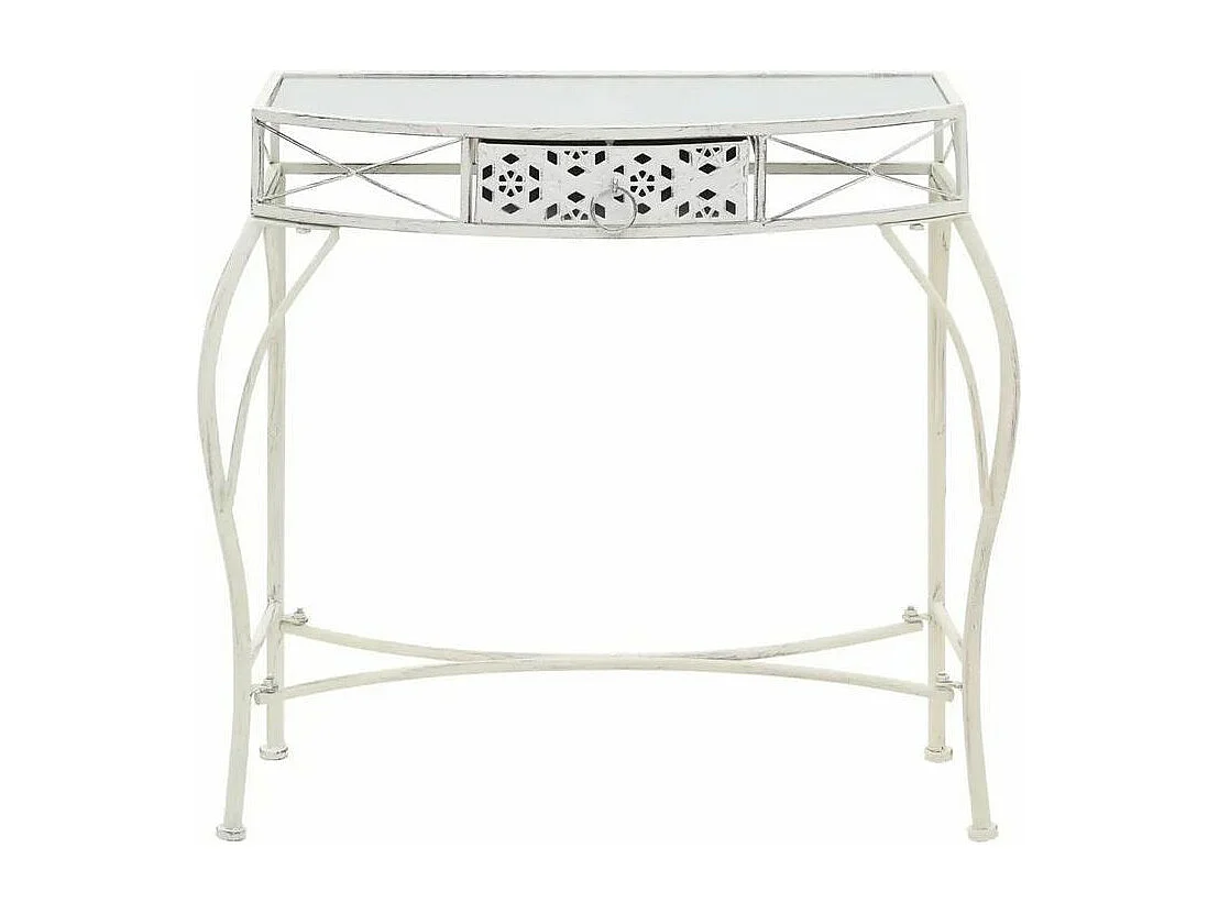 Console 1 tiroir verre et métal blanc Tovmi