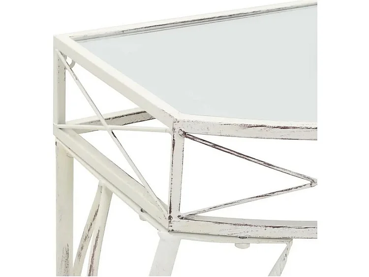 Console 1 tiroir verre et métal blanc Tovmi