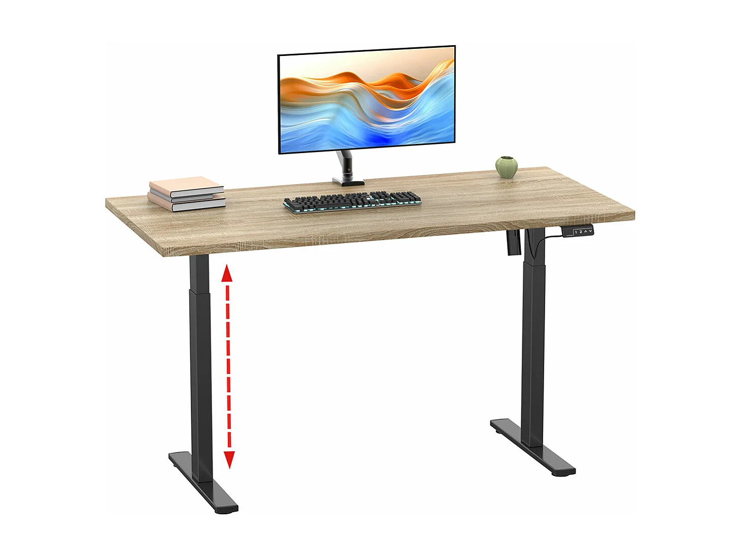 LonaE bureau fonction de montée et descente électrique 160x80x71-120cm chêne décor, noir.