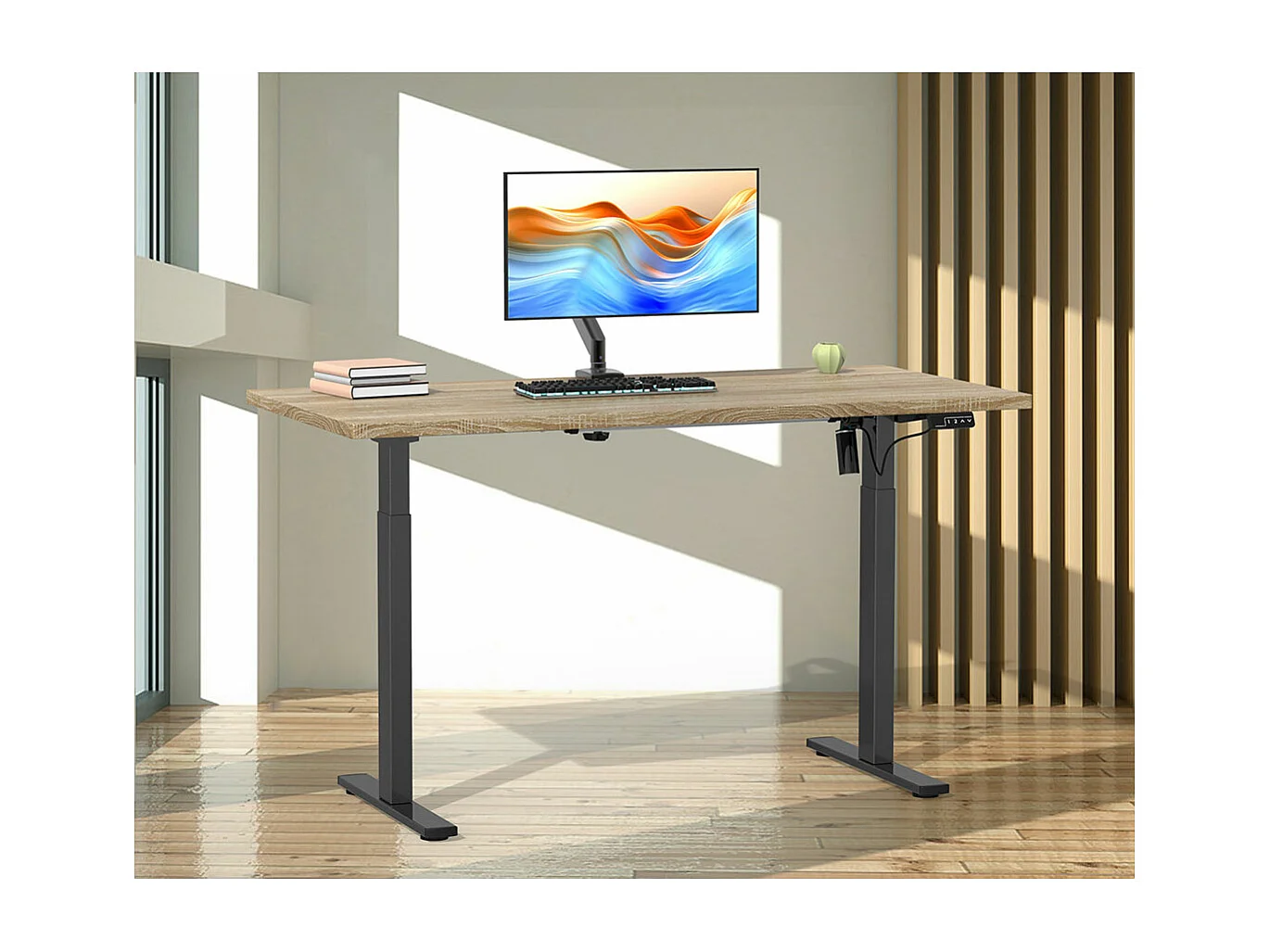 LonaE Schreibtisch elektrische Höhenverstellfunktion 160x80x71-120cm Eiche dekor, schwarz.