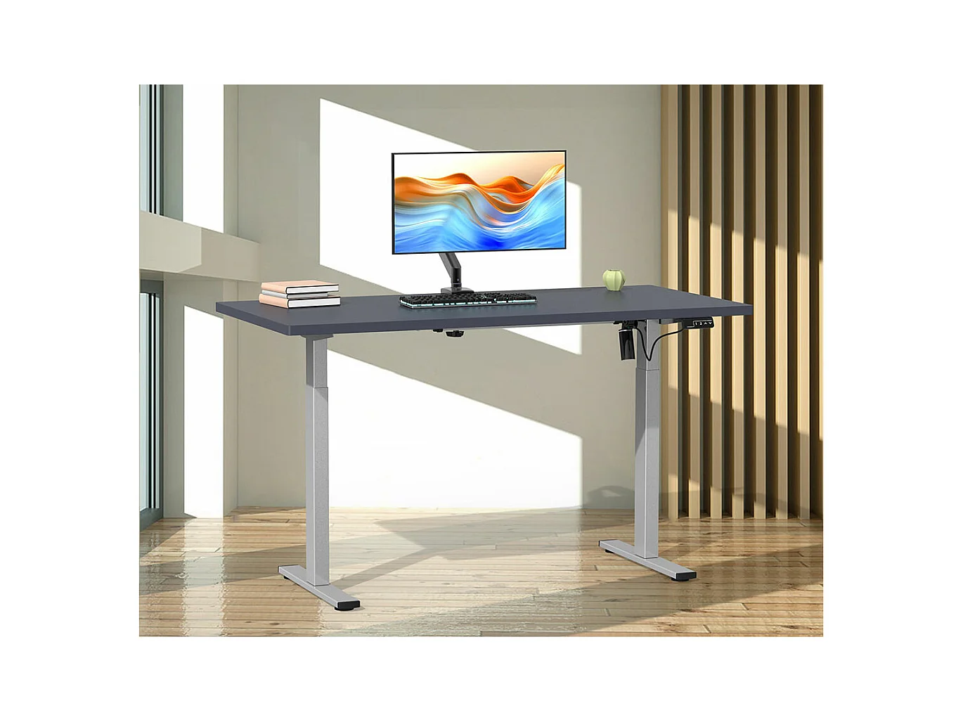 LonaE bureau fonction de montée et descente électrique 160x80x71-120cm anthracite, couleur argent.