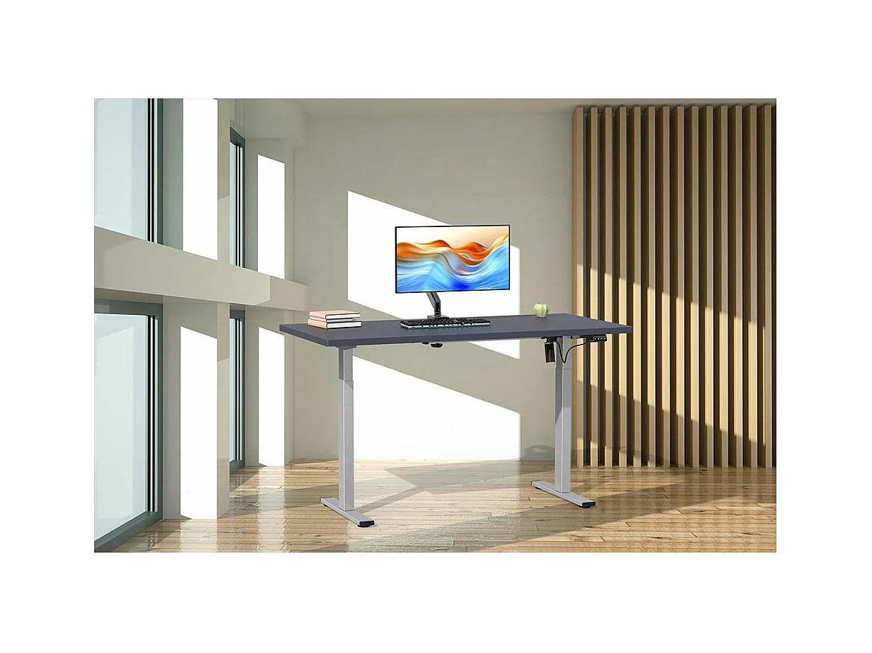 LonaE bureau fonction de montée et descente électrique 160x80x71-120cm anthracite, couleur argent.