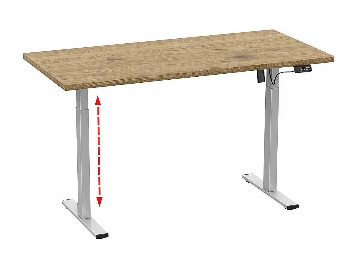 LonaE Schreibtisch elektrische Höhenverstellfunktion 160x80x71-120cm Eiche dekor, silberfarben.