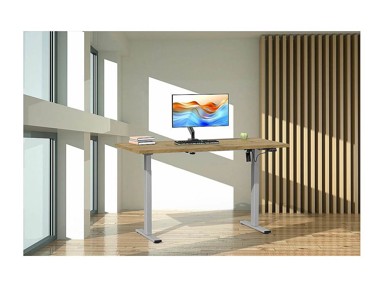 LonaE Schreibtisch elektrische Höhenverstellfunktion 160x80x71-120cm Eiche dekor, silberfarben.