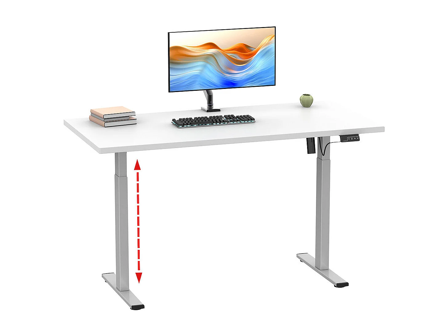 LonaE Schreibtisch elektrische Höhenverstellfunktion 160x80x71-120cm weiß, silberfarben.