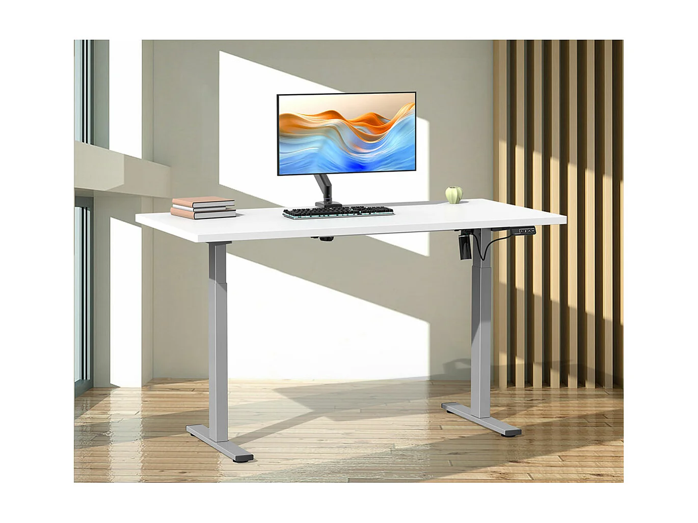 LonaE bureau fonction de montée et descente électrique 160x80x71-120cm blanc, couleur argent.