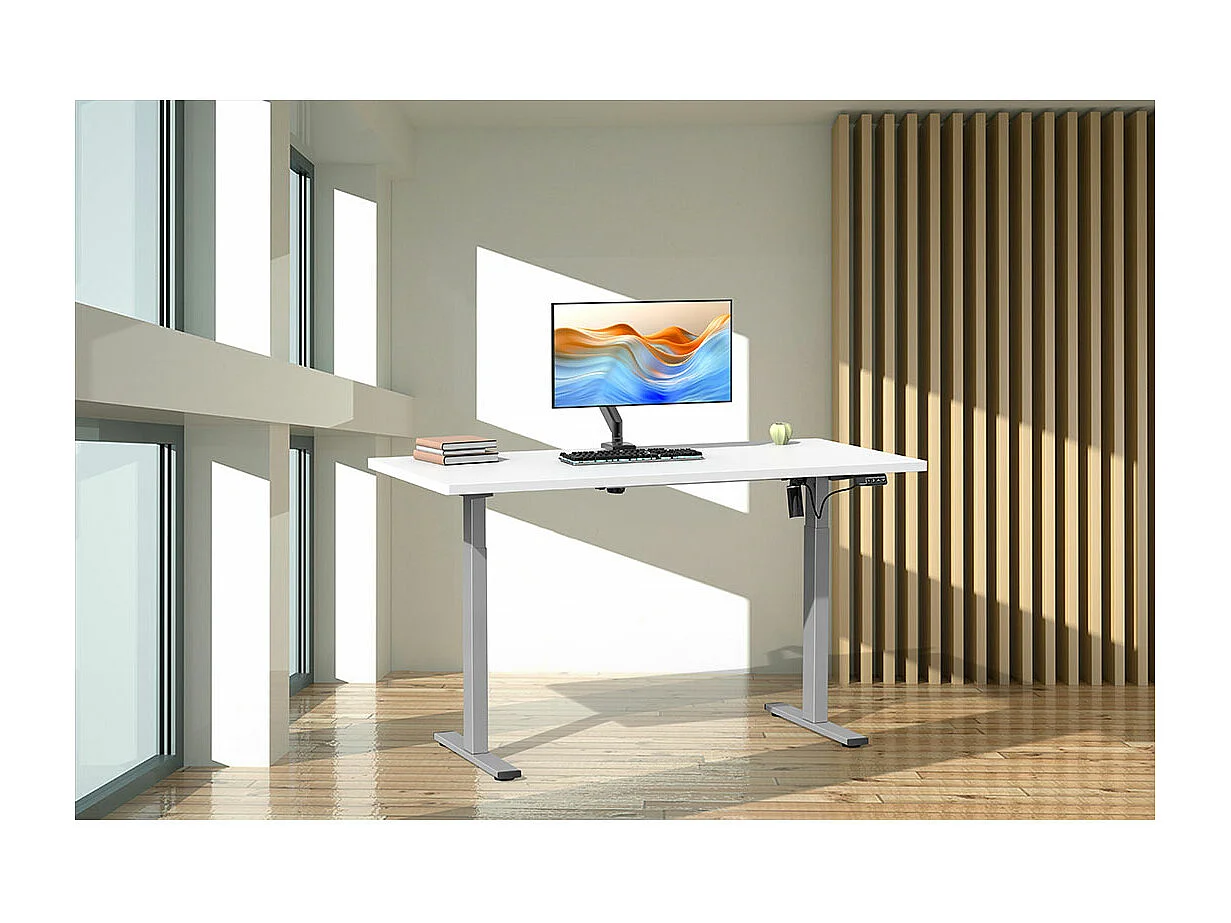 LonaE bureau fonction de montée et descente électrique 160x80x71-120cm blanc, couleur argent.
