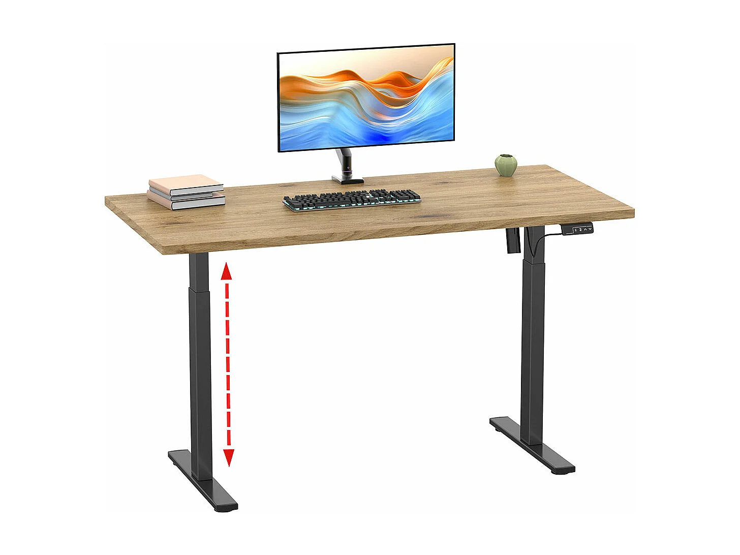 LonaE bureau fonction de montée et descente électrique 160x80x71-120cm chêne décor, noir.