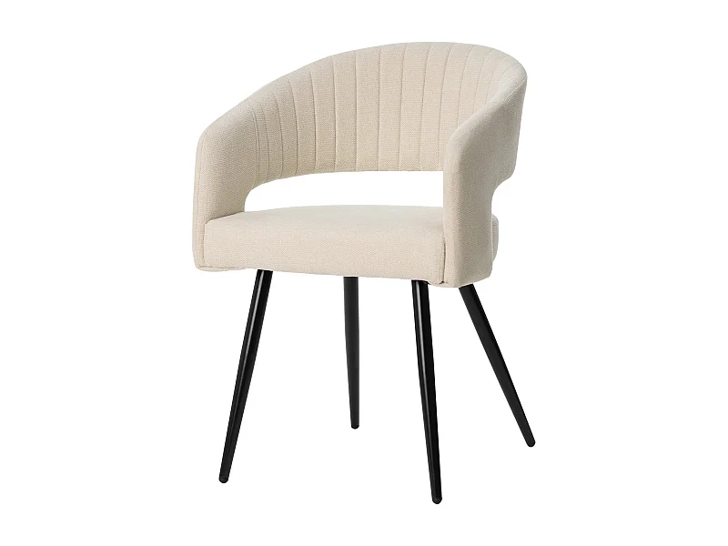 Fauteuil moderne tissu beige clair et pieds métal noir Kliro