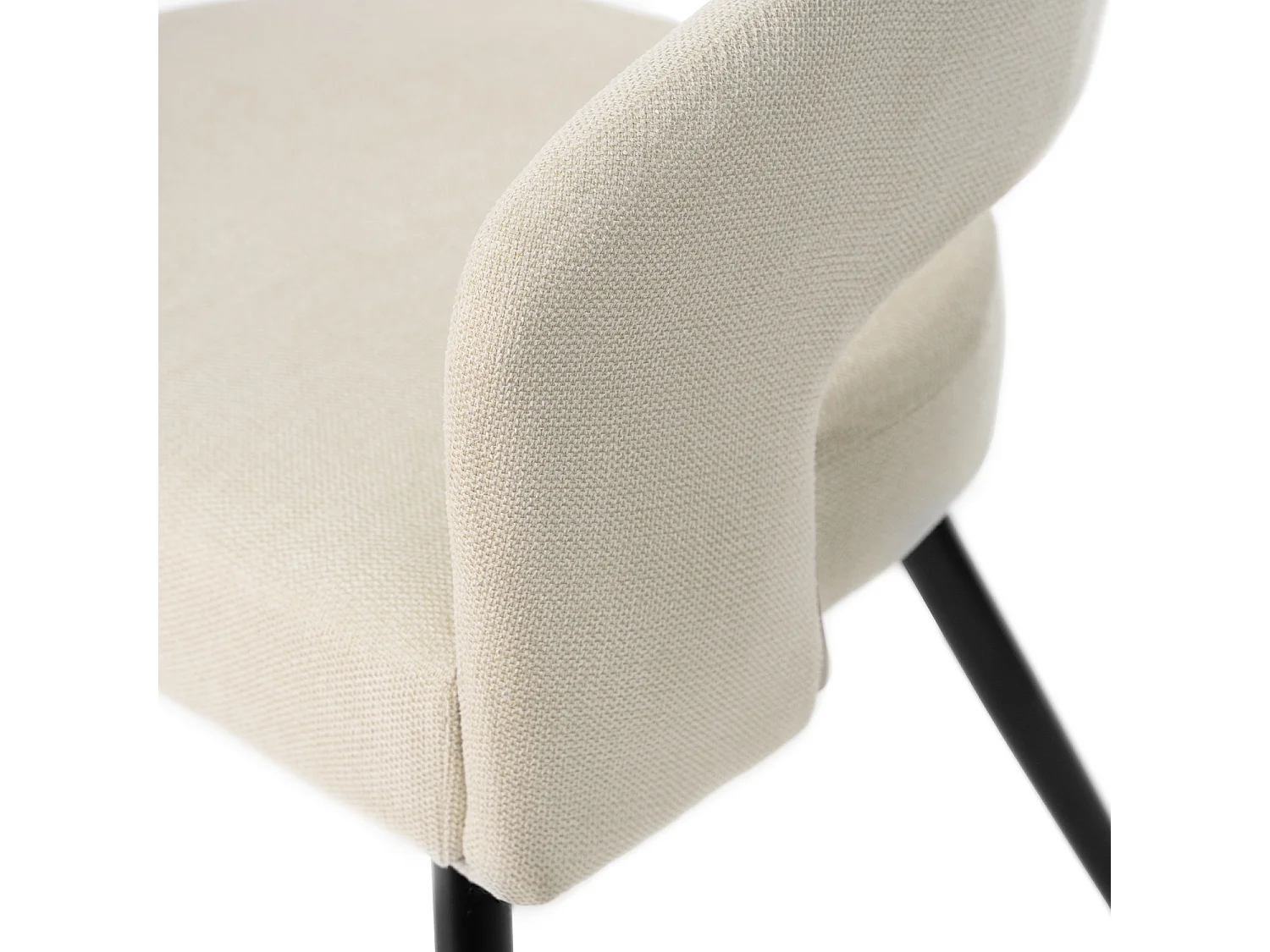 Fauteuil moderne tissu beige clair et pieds métal noir Kliro