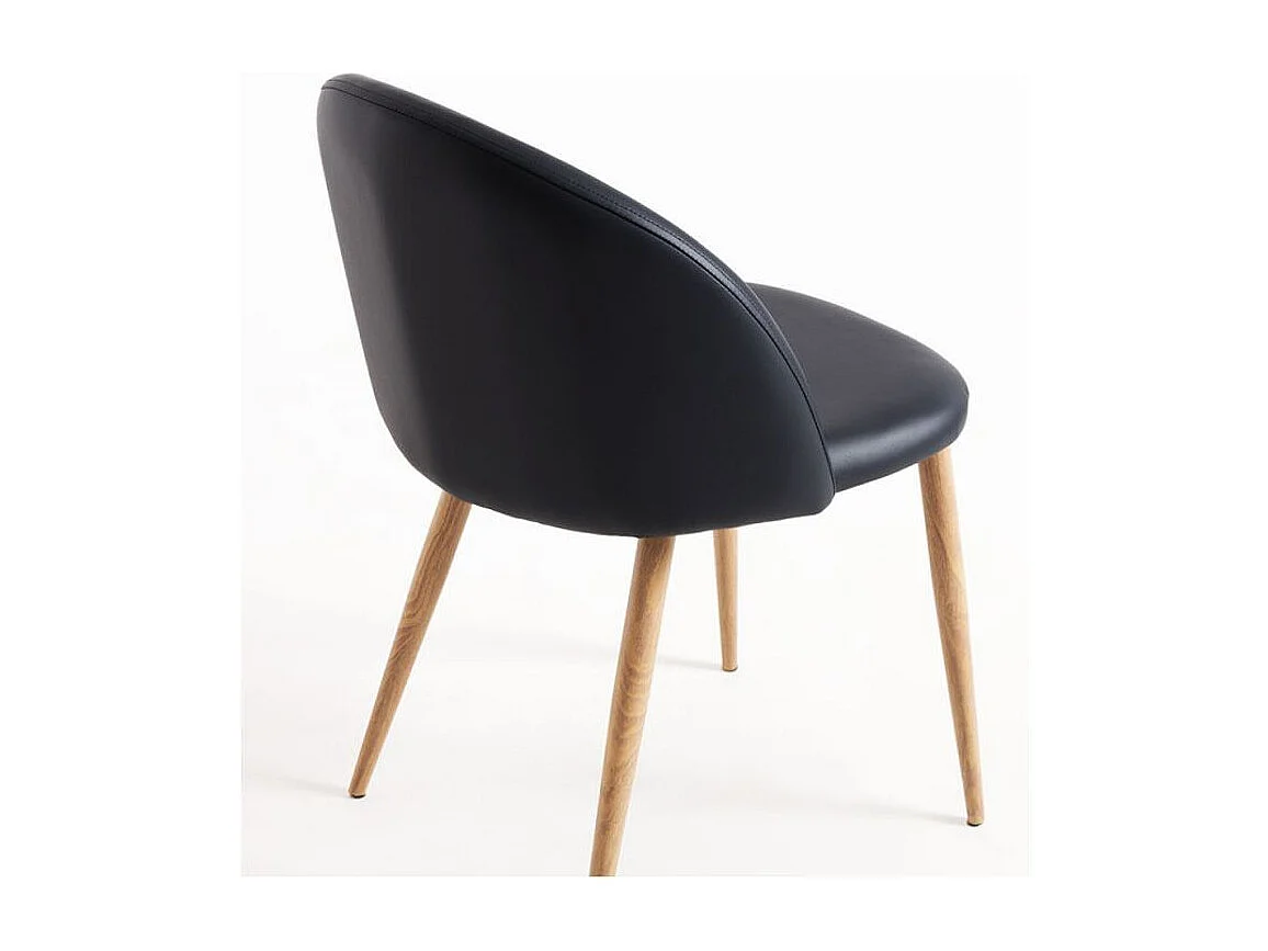 Lot de 2 chaises Kazon - Simili cuir élégant et pieds métal effet bois clair-Couleur Noir