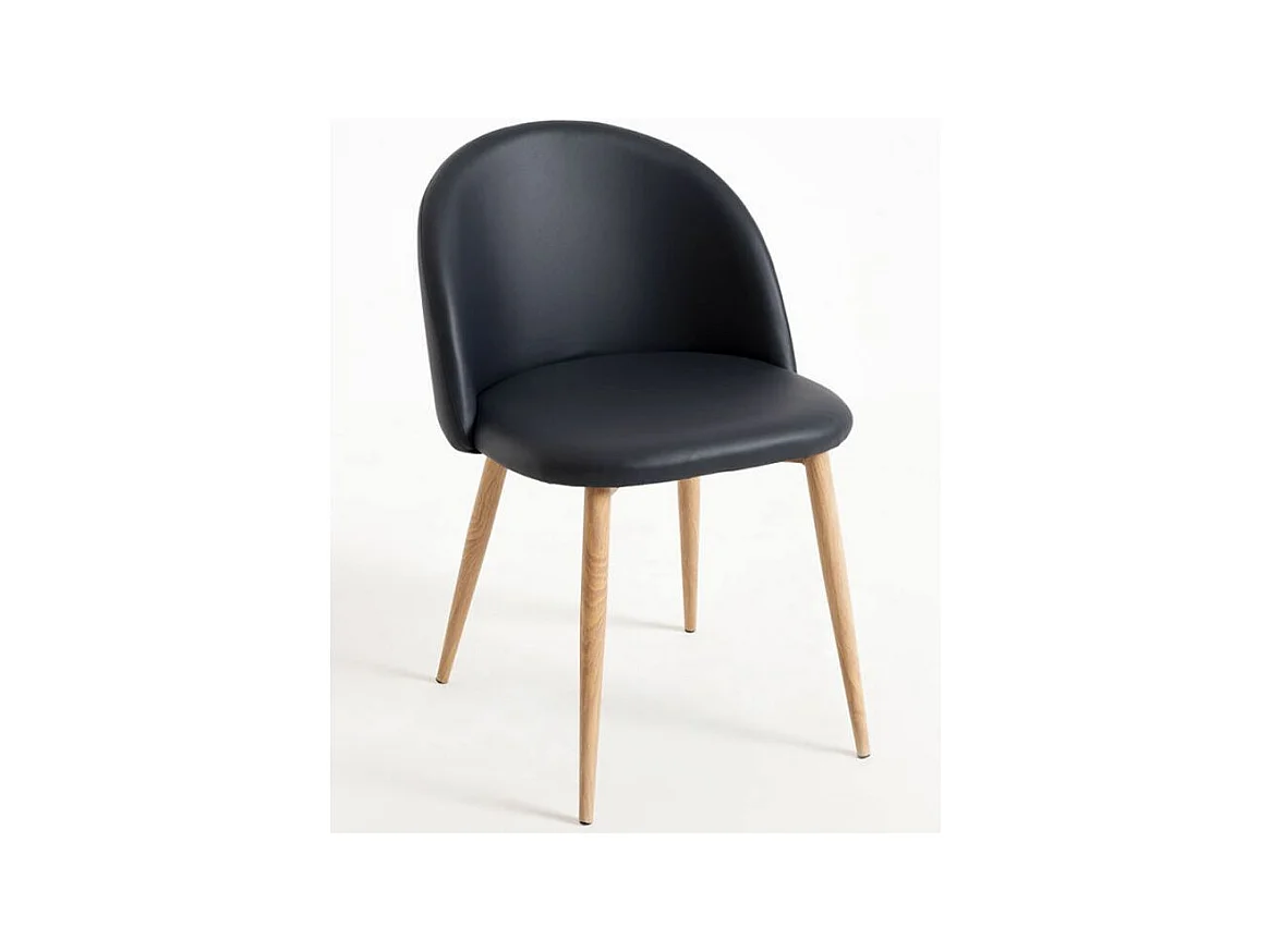 Lot de 2 chaises Kazon - Simili cuir élégant et pieds métal effet bois clair-Couleur Noir